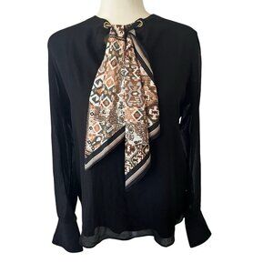 Calvin Klein Women's Black Sheer Scarf Neck Blouse Size Medium New
